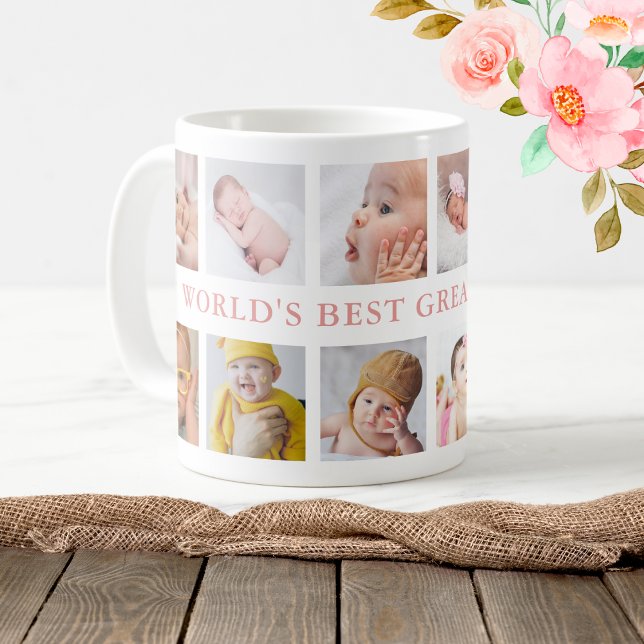 Mug 12 Photo Collage Pink World's Best Great Grandma (12 Photo Collage Pink World's Best Great Grandma Coffee Mug)