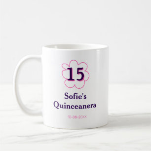 Mug 15e anniversaire quinceanera heureux date rose vio