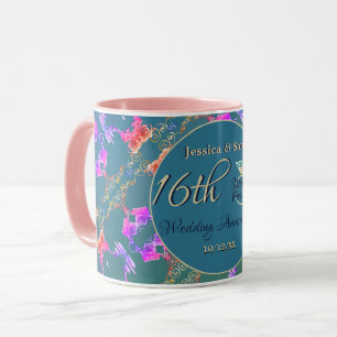 Mug 16e anniversaire Mariage Cire, Statice & Peridot