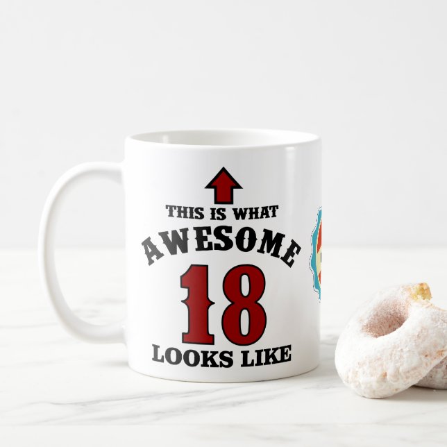 Mug 18e anniversaire 18 ans Rouge personnalisé stupéfi (Avec donut)