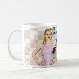 Mug 1950 thème mug/nostalgie/voiture/café/fille/va pre