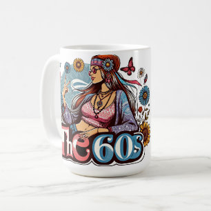 Mug 1960 Hippie fille poussin signe de paix doigts art