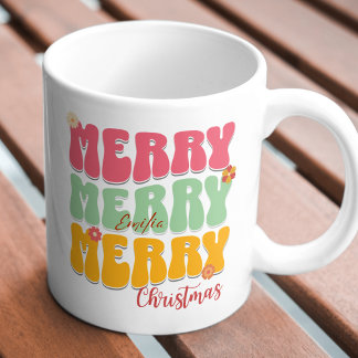 Mug 1960s Retro Super rose joyeux Noël Boho Nom