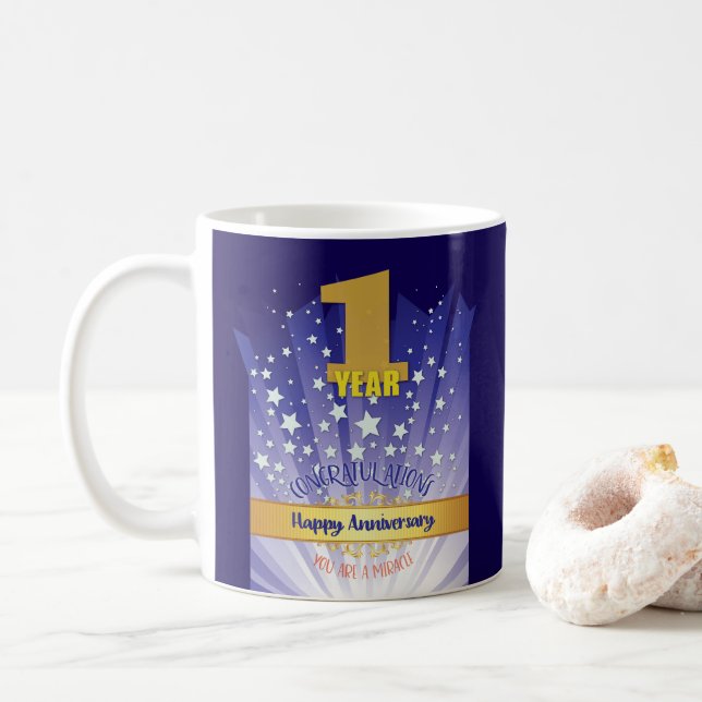 Mug 1 an CUSTOM Recovery Anniversaire Bold Numéros (Avec donut)