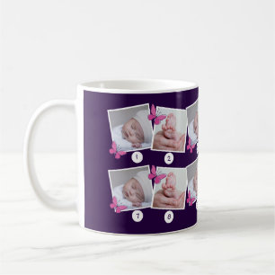 Mug 1 Bébé Année Photo Collage Papillons rose violet
