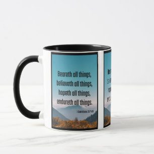 Mug 1 Corinthiens 13:7 Bible Écriture Pic Deux Tons