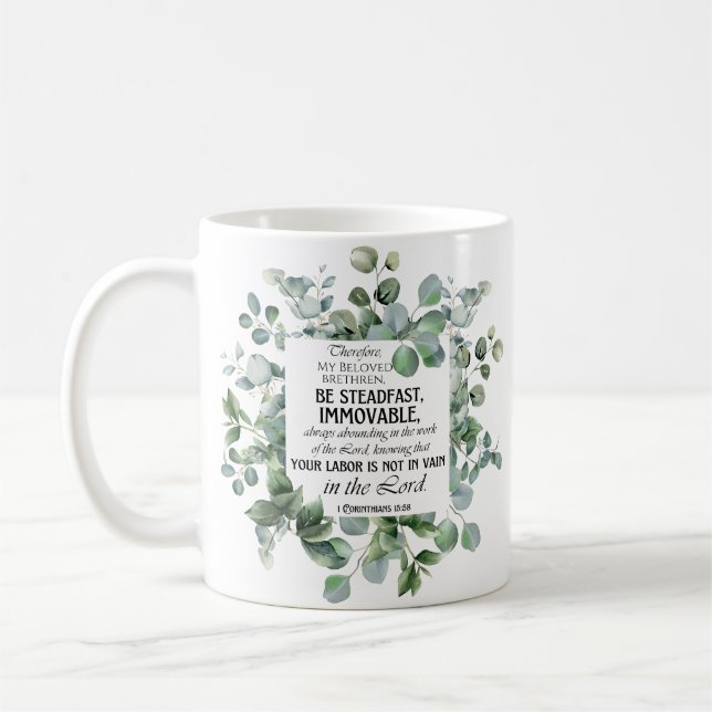 Mug 1 Corinthiens 15:58 Inspirational Verse Eucalyptus (Gauche)