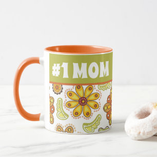 Mug #1 MOM - Fleur Rétro Orange Vert Numéro Une Mère