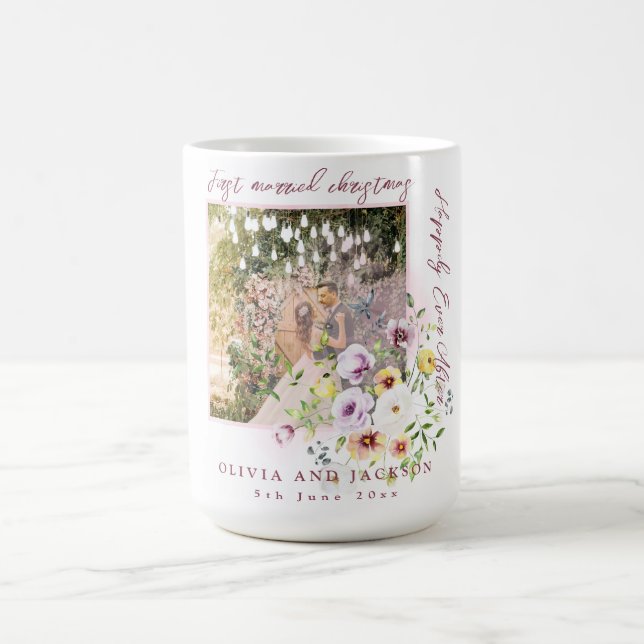 Mug 1 Photo Newlyweds 1st Married Christmas Pink Text (Centre)