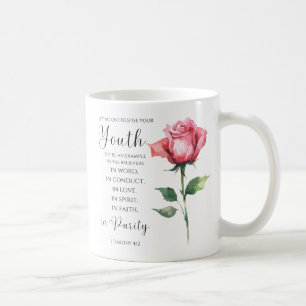 Mug 1 Timothée 4:12 - Jeune Bible Verse Fleur