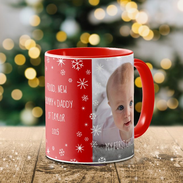 Mug 1er Noël Baby Photo personnalisée Nouveau Maman Pa (Créateur téléchargé)