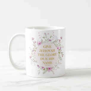 Mug 2025 JW Année Texte Psaume 96:8 Fleurs délicates