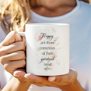 Mug 2026 JW Année Texte Matthieu 5:3 avec fleurs de pr