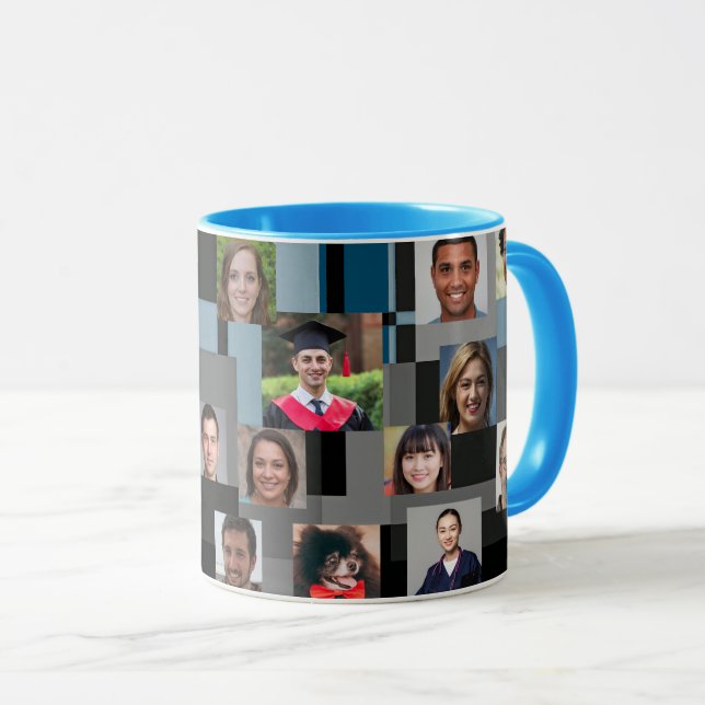 Mug 20 Photos Blue Modern Love You Papa Grand-père (Devant droit)