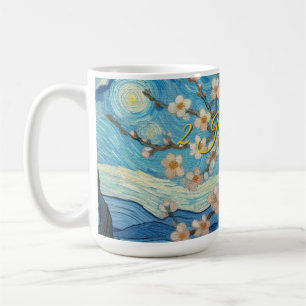 Mug 21e Anniversaire crème bleu fleur amande