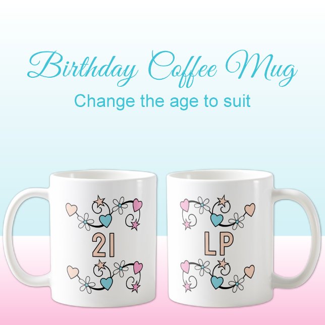 Mug 21e anniversaire jalon âge initiales pêche rose (Créateur téléchargé)