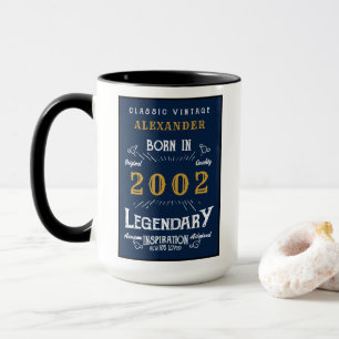 Mug 21e Anniversaire Né 2002 Légende Vintage Or Bleu