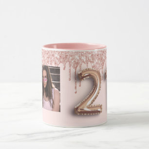 Mug 21e anniversaire rose or parties scintillant goutt