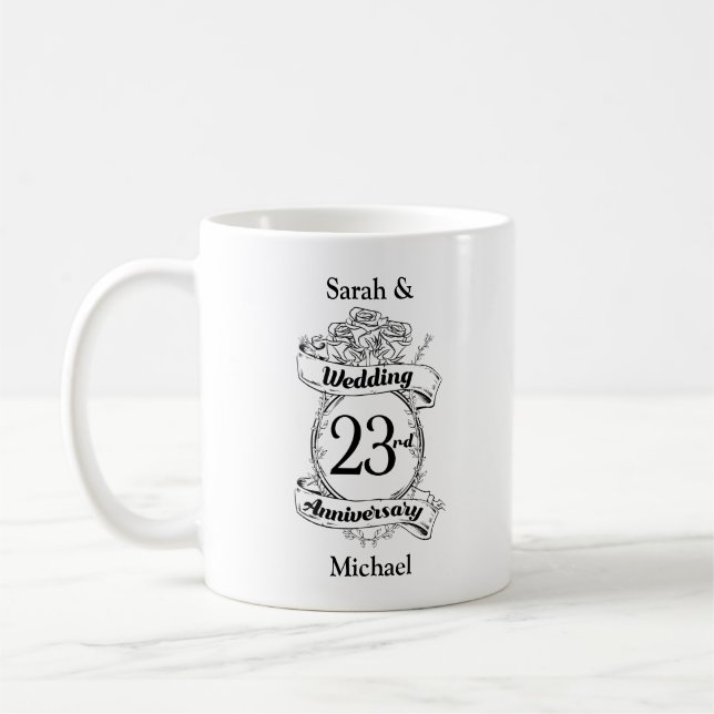 Mug 23e Mariage Anniversaire Fleurs Rose (Gauche)