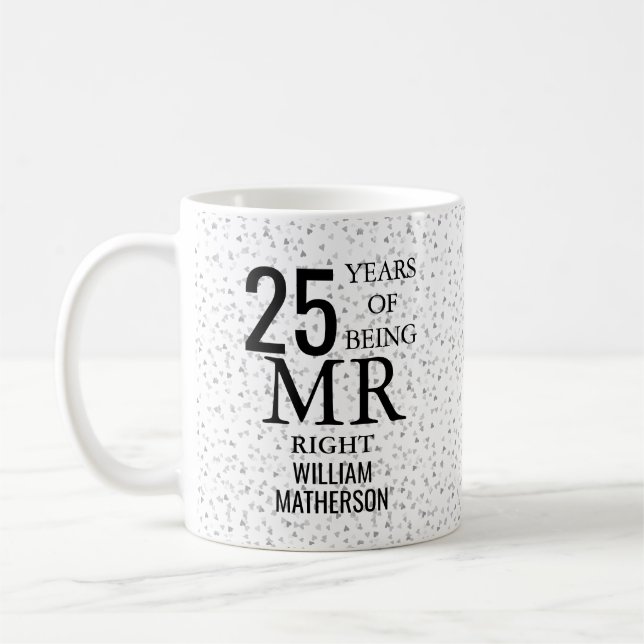 Mug 25ème M. Right d'anniversaire de mariage de coeurs (Gauche)