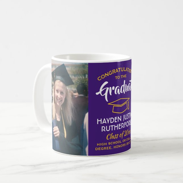Mug 2 Félicitations à la Diplôme Photo Purple Gold Jau (Devant gauche)