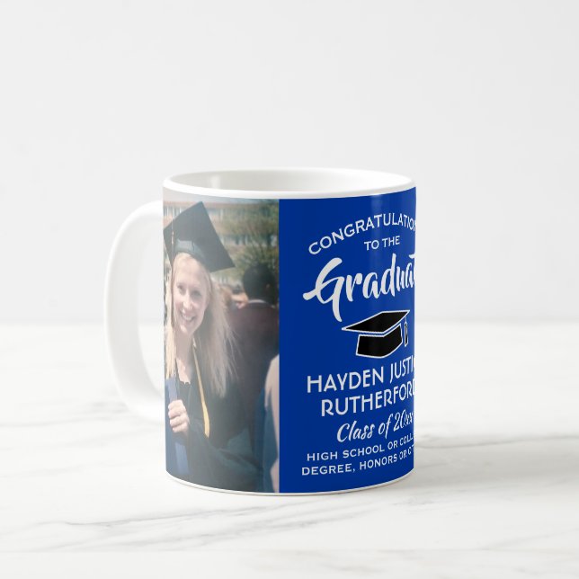 Mug 2 Félicitations pour la Graduation Photo Royal Blu (Devant gauche)