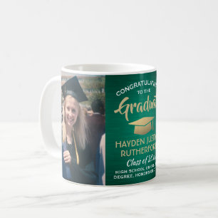 Mug 2 Graduation photo Brossé Vert Or et Blanc