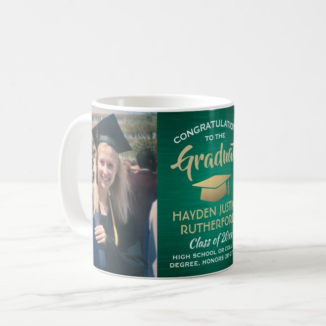 Mug 2 Graduation photo Brossé Vert Or et Blanc (Devant gauche)