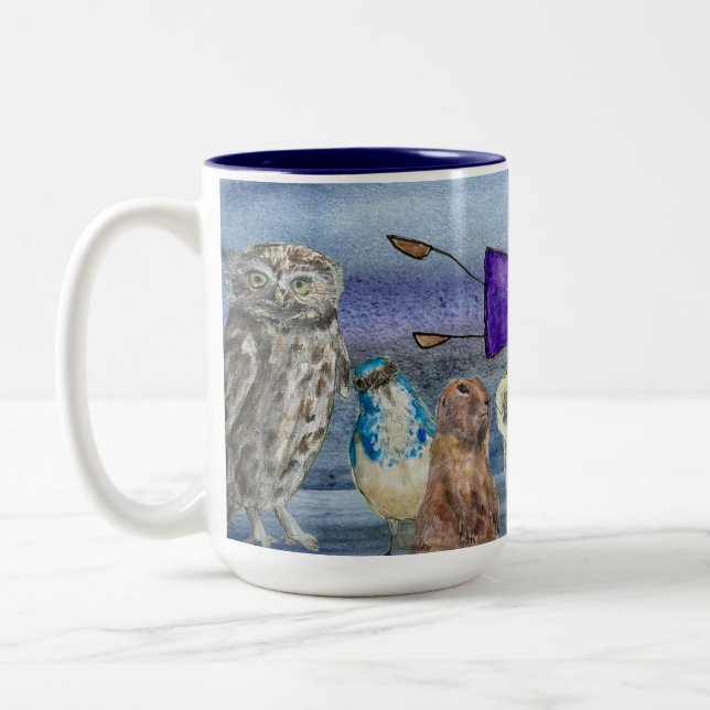 Mug#2 Joanna Flying over Animals Two-Tone Coffee Mug (Left)
