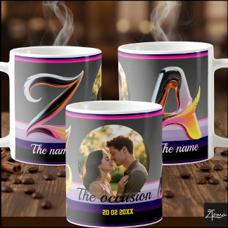 Mug 2 letters, 2 names, an occasion, a picture & Date