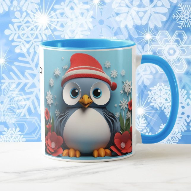 Mug 2 mignons pingouins Ajouter un nom cadeau de Noël (Créateur téléchargé)