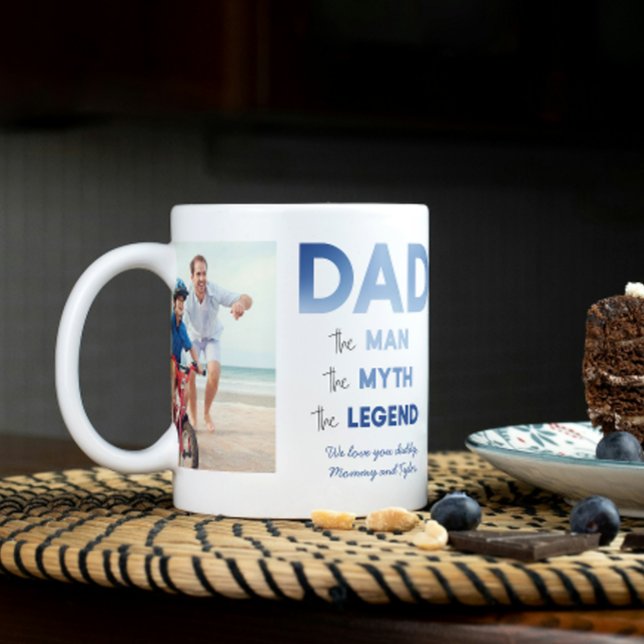 Mug 2 Photo DAD L'Homme Mythe Légende Bleu Personnalis (Easily personalize this 2 photo Dad mug with your images and message for a gift he'll treasure)