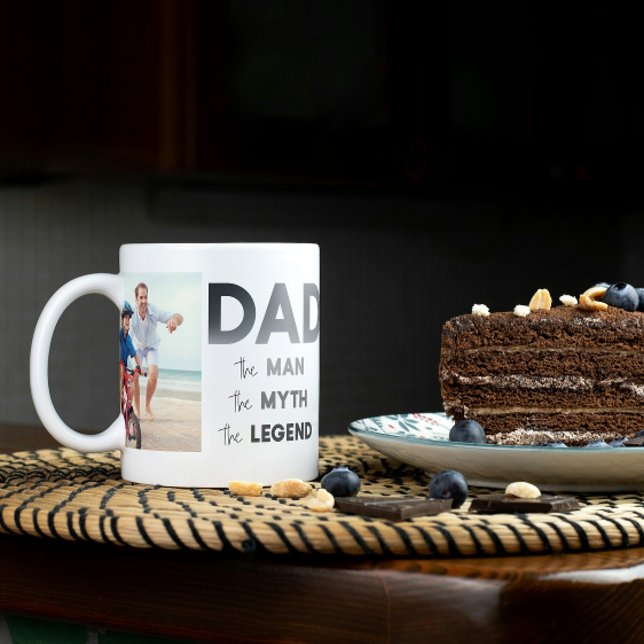 Mug 2 Photo DAD L'Homme Mythe Légende Typographie mode (Easily personalize this DAD the man, myth legend mug with your photos for a unique Father's Day gift)