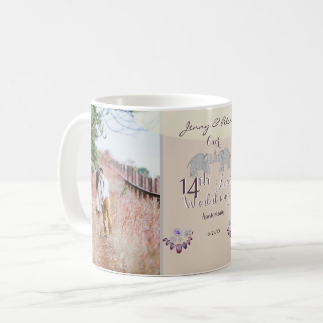 Mug 2 Photos 14ème anniversaire de Mariage ivoire (Devant gauche)