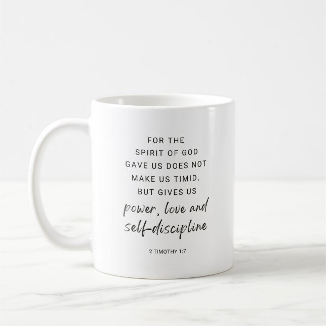 Mug 2 Timothée 1:7 Pouvoir, Amour et Discipline (Gauche)