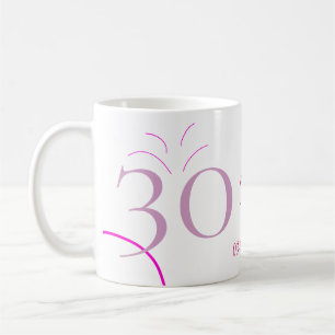 MUG 30E ANNIVERSAIRE ROSE VIOLET PASTEL DESSINÉ RÉTRO 