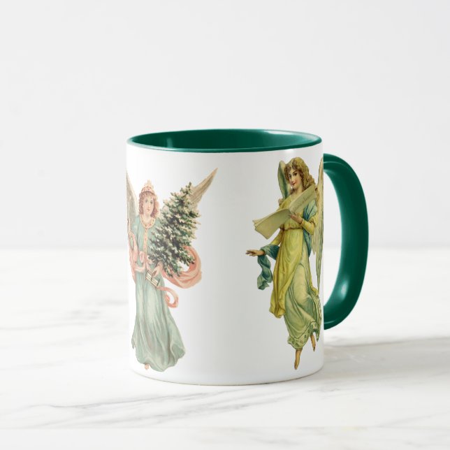 Mug 3 Anges victoriens différents, Noël Vintage (Devant droit)
