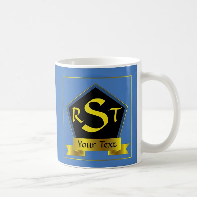 Mug 3 Lettre initiale Bouclier Monogramme avec ruban (Droite)