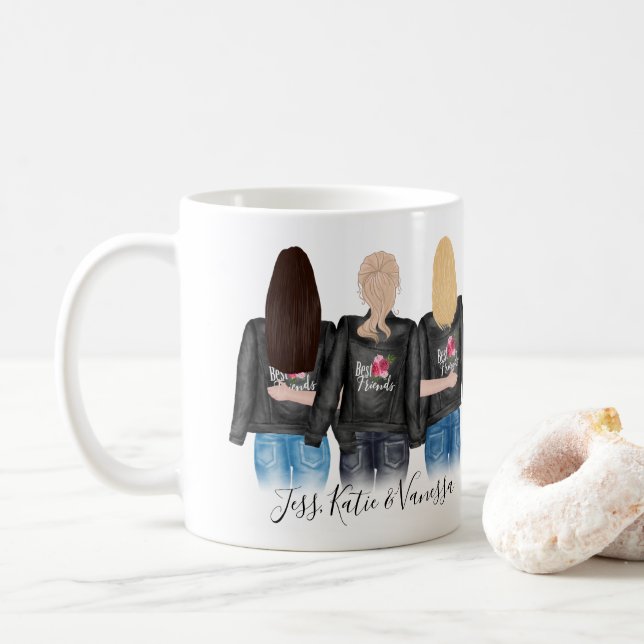 Mug 3 Meilleurs Amis Blonde Brunette Cheveux BFF Amiti (Avec donut)