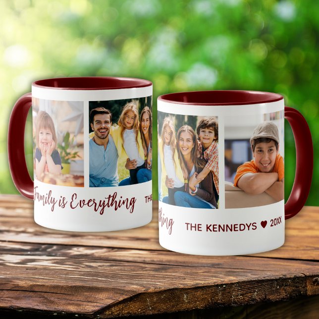 Mug 3 Photo Collage Famille Tout Le Nom Bourgogne (Créateur téléchargé)