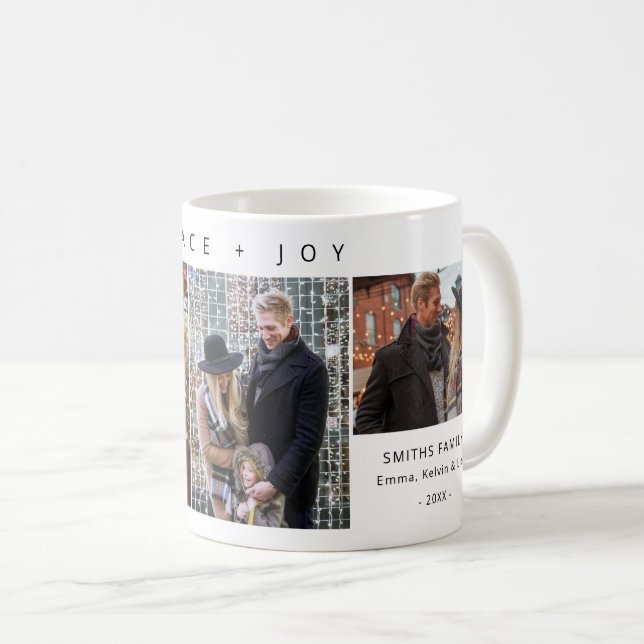 Mug 3 Photo Collage Paix et joie Vacances personnalisé (Devant droit)