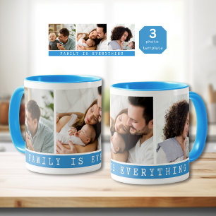 Mug 3 photo Collage photo Famille Citation bleue