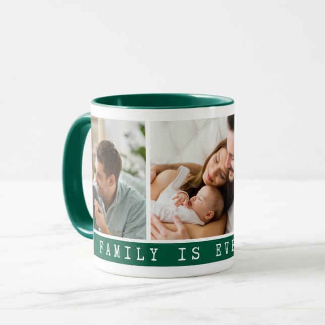 Mug 3 photo Collage photo famille Citation vert (Devant gauche)