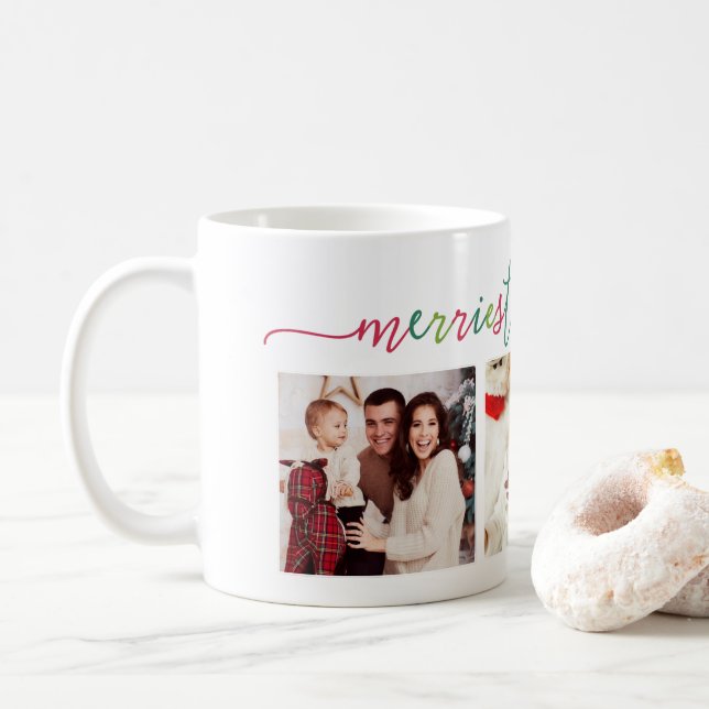 Mug 3 Photo Collage Script moderne "Joyeux Noël" (Avec donut)