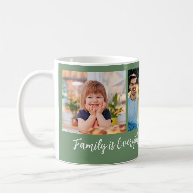 Mug 3 Photo personnalisée Nom de famille Citation vert (Gauche)