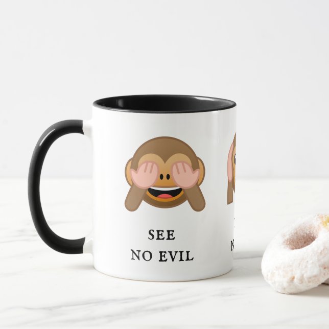 Mug 3 Sages singes : ne vois pas de mal, n'entends pas (Avec donut)