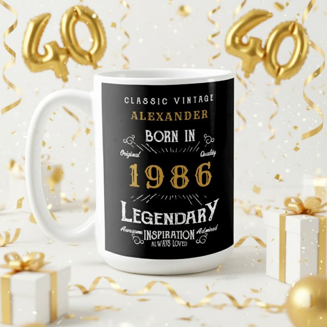 Mug 40e anniversaire 1986 Legend Retro (1986 coffee mug with a white and gold background)