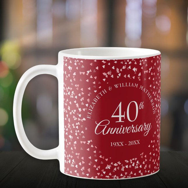 Mug 40e anniversaire de mariage Cœurs de rubis (40th Wedding Anniversary Ruby Hearts Coffee Mug)