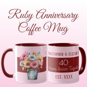 Mug 40e anniversaire de rubis fleurs noms rose