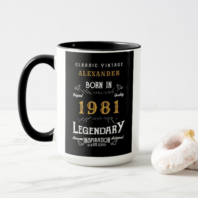 Mug 40e anniversaire Né en 1981 Légende Grand Café (Avec donut)